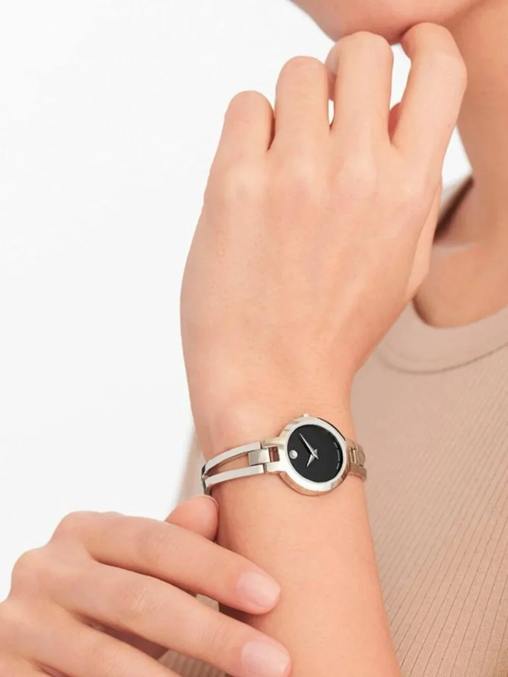 BRAND NEW Movado Amorosa Diamond Silver Tone Black Dial Watch w/Box (SRP $995)
